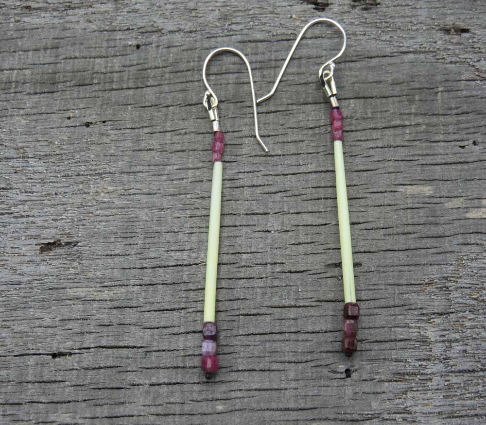 Ruby and Porcupine Quill Earrings